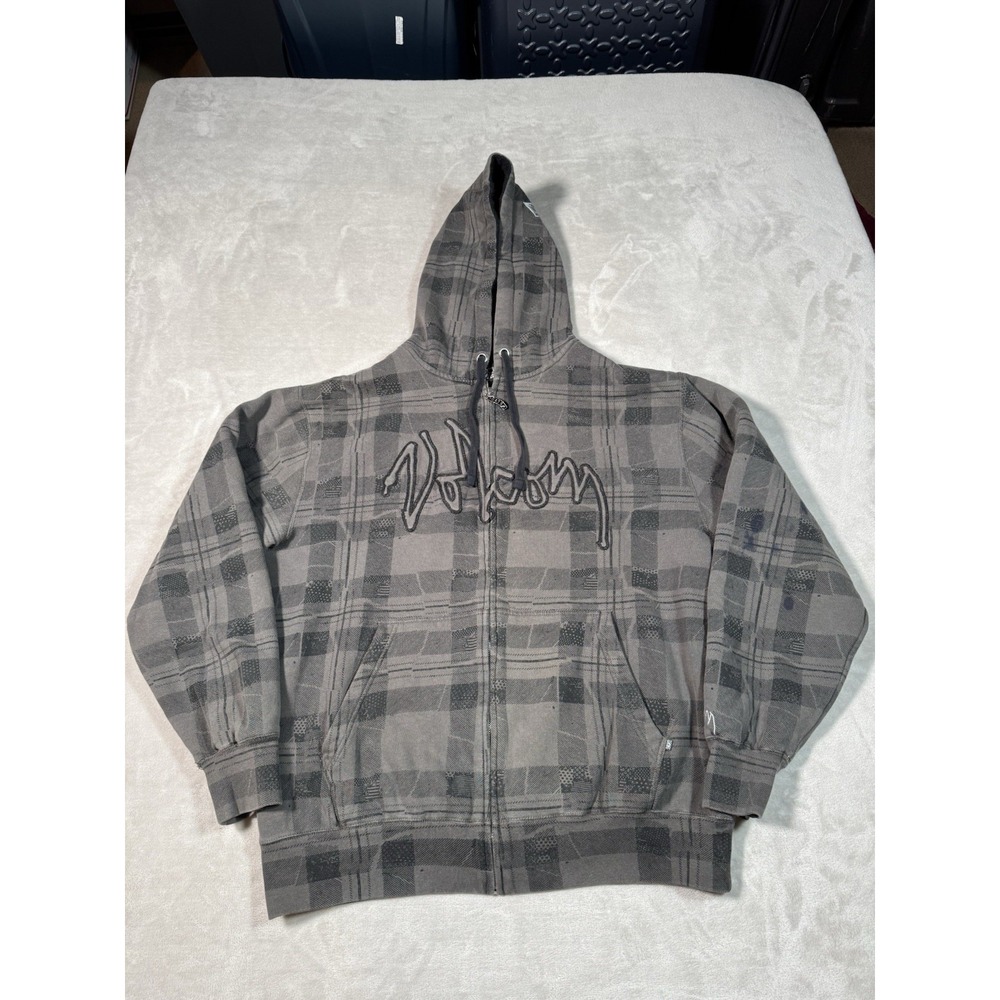 Vintage Volcom Full Zip Hoodie Size Large Gray Black Y2K Skate Rare